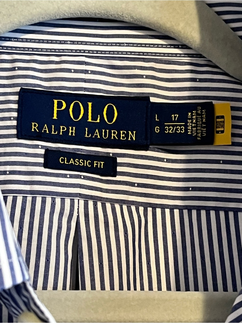 Polo Ralph Lauren Men's Unisex Size L 17 32/33 Classic for Pinstripe Button Down
